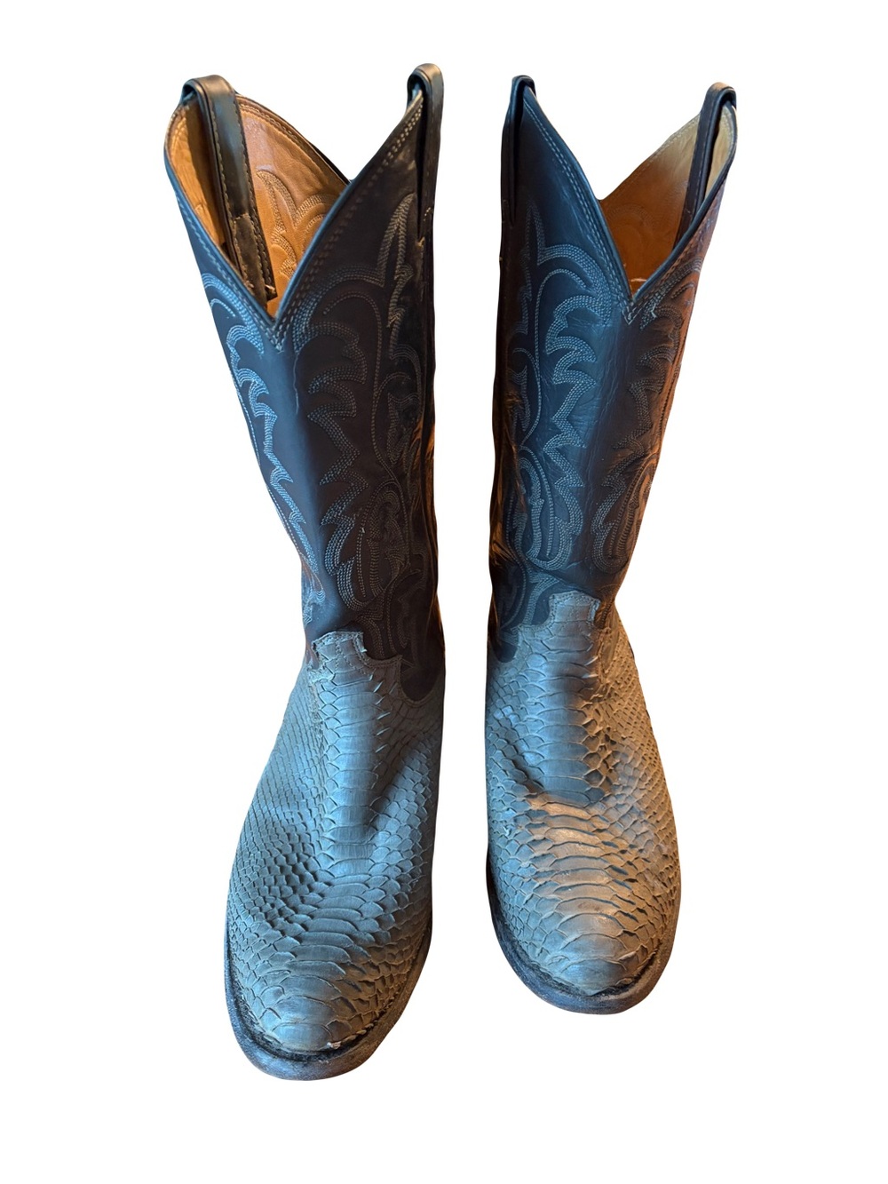 Vintage Justin snake skin men’s Black/gray cowboy  Boots size 8.5EE